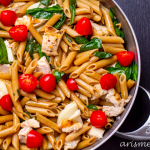 Permalink to: Caprese Pasta Caprese Pasta: A simple, healthy and delicious weeknight dinner that will impress the whole family. With only a handful of ingredients, this comes together in a flash with so much flavor and the perfect amount of melty mozzarella.