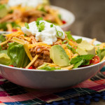 Permalink to: Shredded Chicken Taco Salad {+ how to make crockpot salsa chicken}